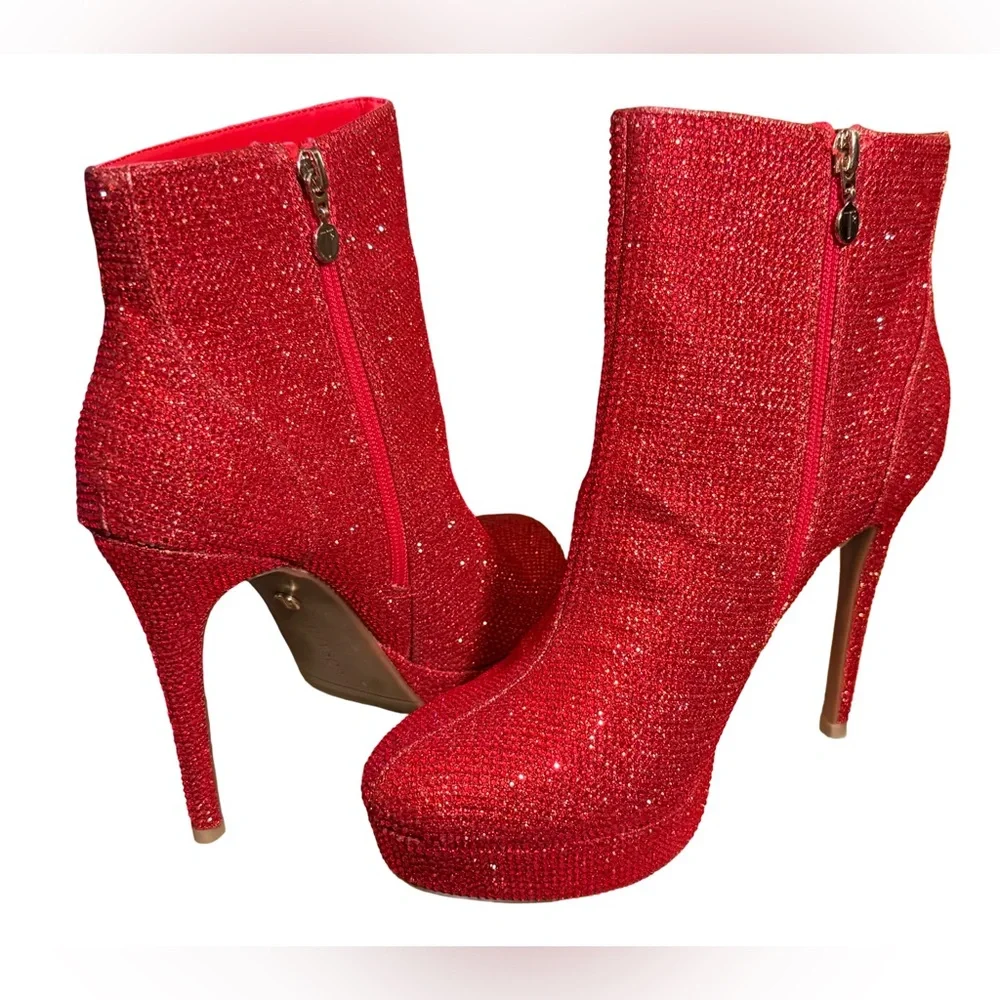 Thalia Sodi NWT Glittering Red Platform Stiletto Heel Ankle Booties (SH107) - Picture 2 of 11